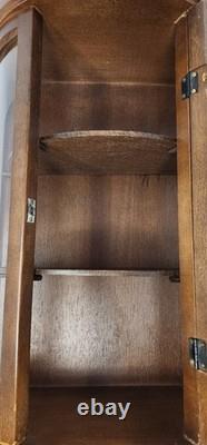 Vintage Wooden Curved Glass Curio Cabinet Display Case 1970s. NeedsNewLatchknob