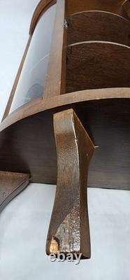 Vintage Wooden Curved Glass Curio Cabinet Display Case 1970s. NeedsNewLatchknob