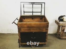 Vintage Wooden Display Cabinet with Large Drawer on Castors