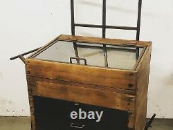 Vintage Wooden Display Cabinet with Large Drawer on Castors