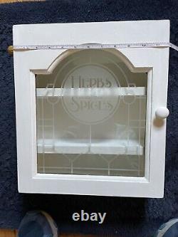 Vintage Wooden Herbs & Spices Cabinet with Glass Door and Shelves