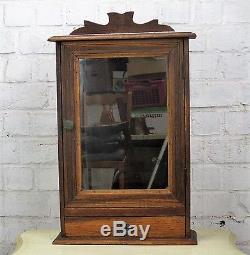 Vintage Wooden Medicine Wall Cabinet Apothecary Glass mirror Drawer Pediment