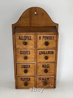 Vintage Wooden Pine Apothecary Cabinet 8 Drawer Spice Chest Primitive Handmade
