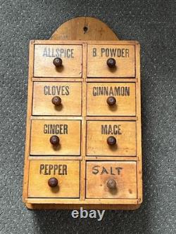 Vintage Wooden Pine Apothecary Cabinet 8 Drawer Spice Chest Primitive Handmade