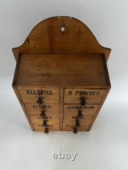 Vintage Wooden Pine Apothecary Cabinet 8 Drawer Spice Chest Primitive Handmade
