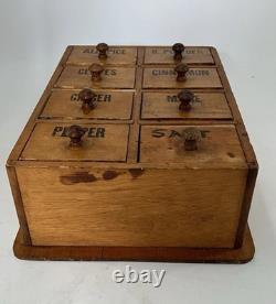 Vintage Wooden Pine Apothecary Cabinet 8 Drawer Spice Chest Primitive Handmade