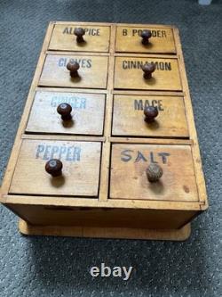 Vintage Wooden Pine Apothecary Cabinet 8 Drawer Spice Chest Primitive Handmade