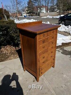 Vintage Wooden Slant Top Printers Cabinet 14 Drawer Buffet Hostess Check in