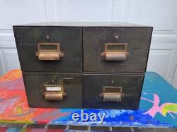 Vintage Yawman & Erbe Metal Card Catalog File Cabinets. Set of 2 Stackable Units