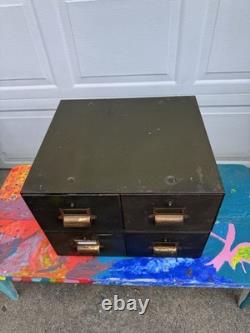 Vintage Yawman & Erbe Metal Card Catalog File Cabinets. Set of 2 Stackable Units