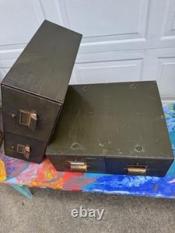 Vintage Yawman & Erbe Metal Card Catalog File Cabinets. Set of 2 Stackable Units