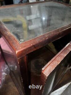 Vintage antique counter top glass display case mahogany 19 d x 25 w x 25 h