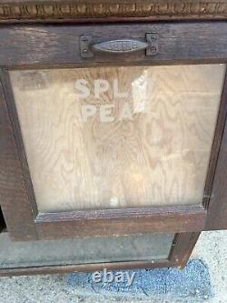 Vintage antique oak country store seed bin counter 73 L x 34 H x 29 D on top