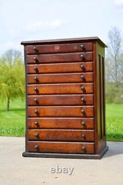 Vintage apothecary cabinet wood drawer antique typeset letterpress watchmaker