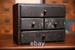 Vintage apothecary cabinet wood drawer box chest black antique organizer jewelry