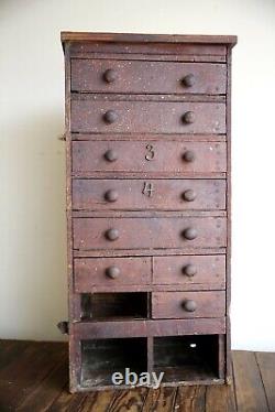 Vintage apothecary drawer cabinet hardware wood cubby tool box antique box case