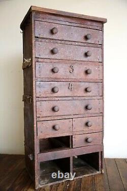 Vintage apothecary drawer cabinet hardware wood cubby tool box antique box case