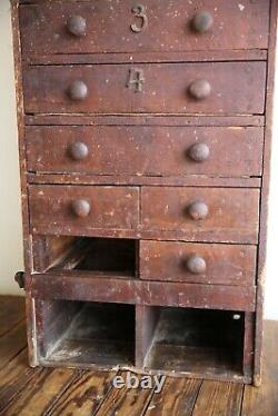 Vintage apothecary drawer cabinet hardware wood cubby tool box antique box case