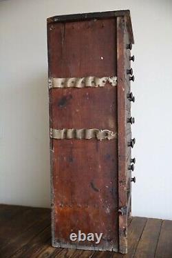 Vintage apothecary drawer cabinet hardware wood cubby tool box antique box case