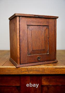 Vintage apothecary wood Cabinet antique counter flap door safe lock no key oak