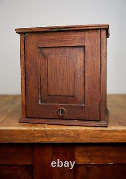 Vintage apothecary wood Cabinet antique counter flap door safe lock no key oak