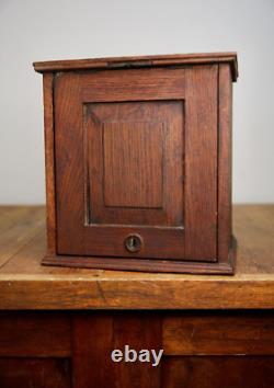 Vintage apothecary wood Cabinet antique counter flap door safe lock no key oak