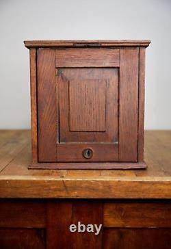 Vintage apothecary wood Cabinet antique counter flap door safe lock no key oak