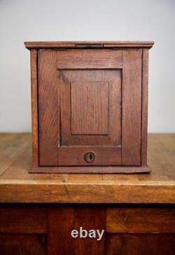 Vintage apothecary wood Cabinet antique counter flap door safe lock no key oak