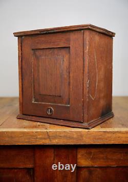 Vintage apothecary wood Cabinet antique counter flap door safe lock no key oak