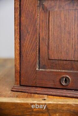 Vintage apothecary wood Cabinet antique counter flap door safe lock no key oak