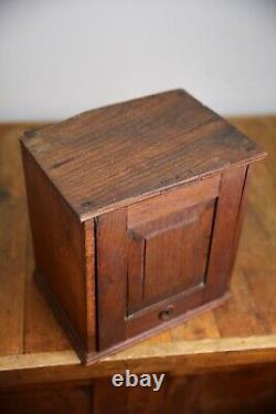 Vintage apothecary wood Cabinet antique counter flap door safe lock no key oak