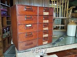 Vintage bank of wooden library index drawers draws storage desk retro