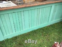 Vintage country store counter pretty GREEN chestnut bead board mahogany top 15'L