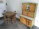 Vintage Green Stenciled Drop Leaf Farm Table & Chairs With Hoosier Cabinet 1930