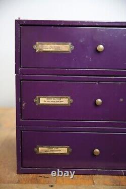 Vintage industrial file cabinet apothecary parts bin tool box storage brass knob