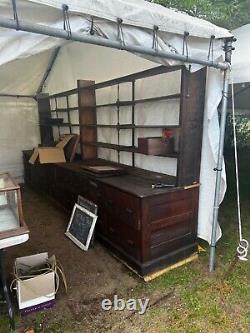 Vintage oak country store cabinet & shelving LARGE deep drawers 182/83/32 12