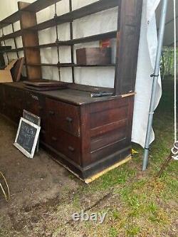 Vintage oak country store cabinet & shelving LARGE deep drawers 182/83/32 12