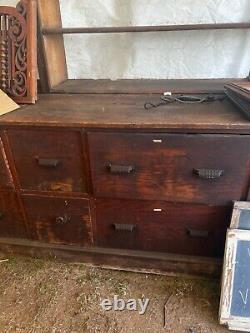 Vintage oak country store cabinet & shelving LARGE deep drawers 182/83/32 12