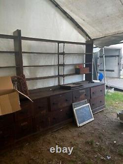 Vintage oak country store cabinet & shelving LARGE deep drawers 182/83/32 12