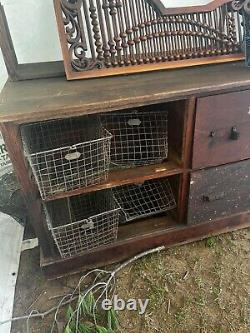 Vintage oak country store cabinet & shelving LARGE deep drawers 182/83/32 12