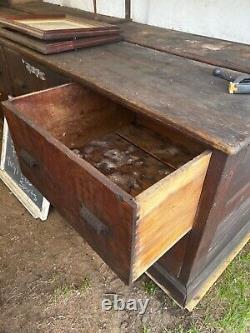 Vintage oak country store cabinet & shelving LARGE deep drawers 182/83/32 12