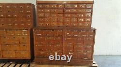 Vintage oak hardware store counter cabinet galvanized drawers 5 Pcs