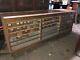 Vintage Oak Hardware Store Counter Cabinet Galvanized Drawers 94 X 33h X 25.75