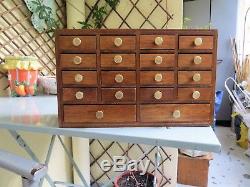 Vintage watchmakers cabinet specimen collectors drawers jewelry box tool chest