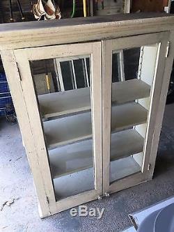 Vintage wood Kitchen Cabinet Cupboard Shelf glass doors salvage built in 1900