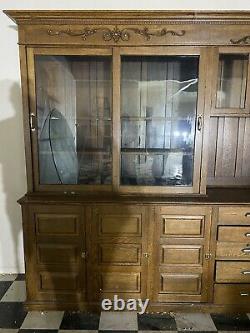 Vintage wood display cabinet with Glass Sliding Doors