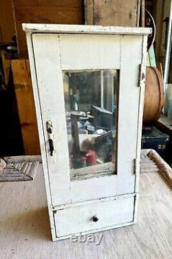 Vintage wooden medicine cabinet Beveled Mirror Antique Primitive With Drawer