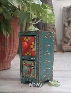 Vintage wooden painted cabinet 2 ceramic drawer indian furniture home folk decor