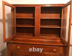 Vntg 2 Piece Maple Step Back China Cabinet Cupboard Cushman Colonial Creations