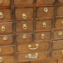 Vtg Asian Carved Apothecary Cabinet 45 Drawers Medicine Herbal Display 39 Brass